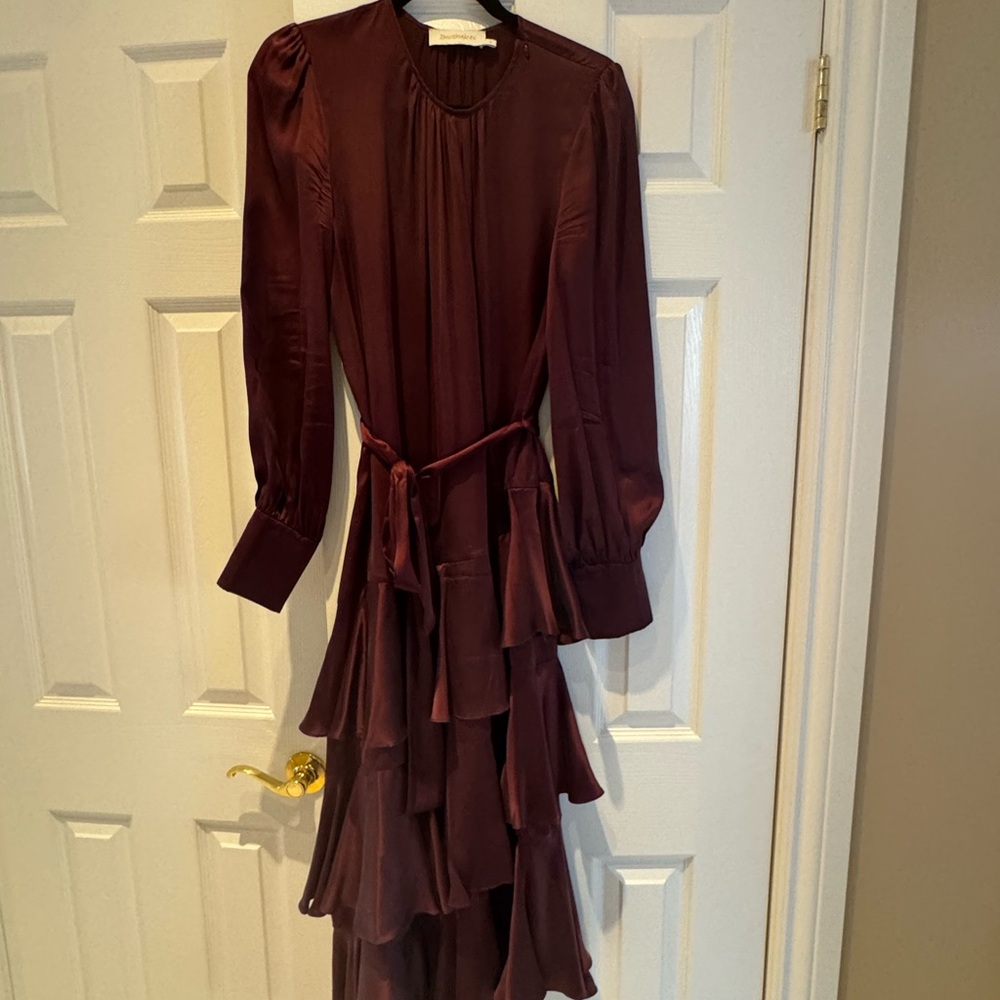 ZIMMERMANN Elegant Silk Wrap Dress in a Burgundy